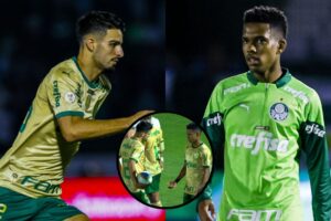 Câmera flagra ‘discussão’ de Estêvão e Flaco López antes de pênalti em Palmeiras x Cuiabá; assista